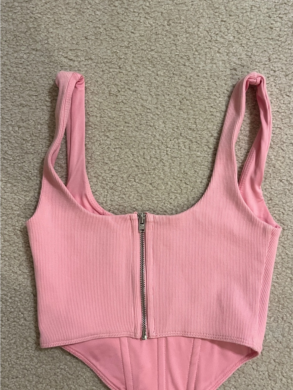 Princess Polly Pink Ribbed Zip-Front Bodysuit
